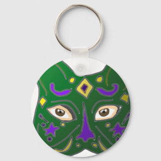 Green Venetian Cat Mask Design Key Ring Nyckelring