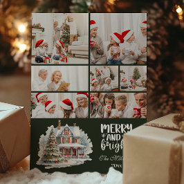 Green Vintage Christmas 7 Photo Family Julkort