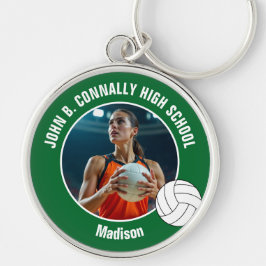 Green Volleyball Player Photo Keepsake Rund Silverfärgad Nyckelring