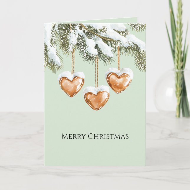 Green Warm Creamy Caramel Hearts Christmas Tree  Kort (Framsida)