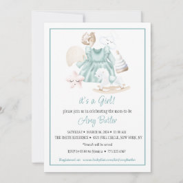 Green Watercolor Baby Girl Shower Invitation Inbjudningar