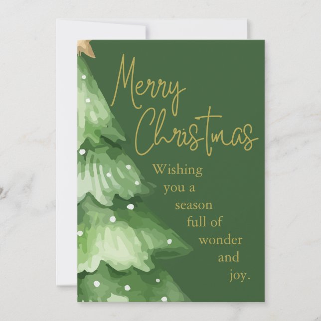 Green Watercolor Christmas Holiday Card Julkort (Framsida)