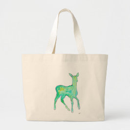 Green Watercolor Deer Bag Jumbo Tygkasse