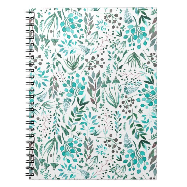 Green Watercolor Foliage Anteckningsbok (Framsidan)