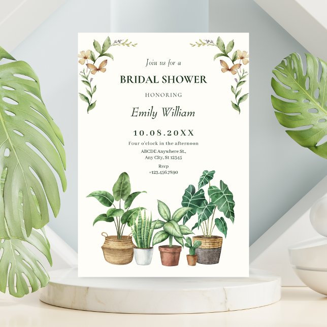 Green watercolor gardening plants bridal shower inbjudningar (Skapare uppladdad)