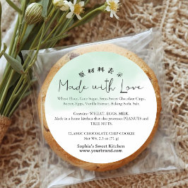 Green Watercolor Made with Love Script Ingredient Runt Klistermärke