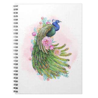 Green Watercolor Peacock Beauty – Artistic Spiral Anteckningsbok