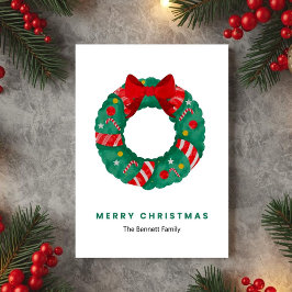 Green Watercolor Wreath Christmas Card Julkort