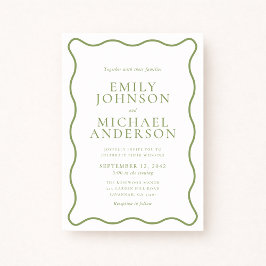 Green Wavy Outline Wedding Invitation Inbjudningar