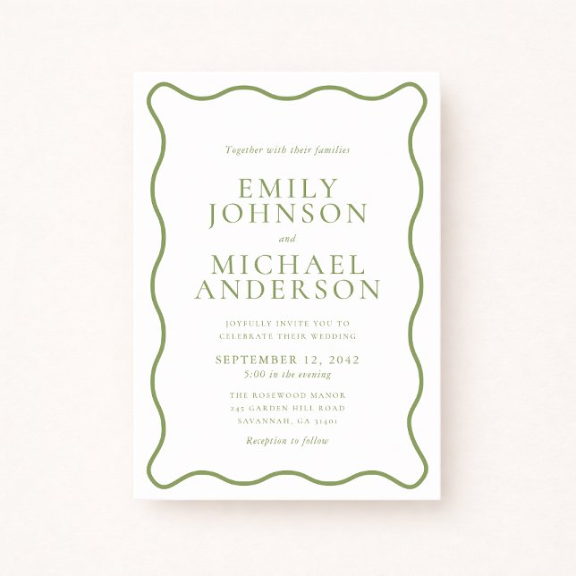 Green Wavy Outline Wedding Invitation Inbjudningar (Skapare uppladdad)