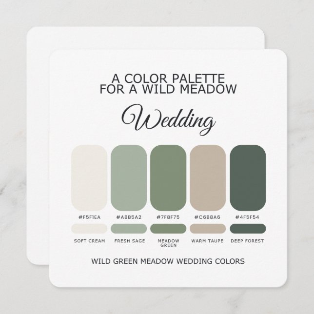 Green Wedding Color Palette Card Inbjudningar (Fram/baksida)
