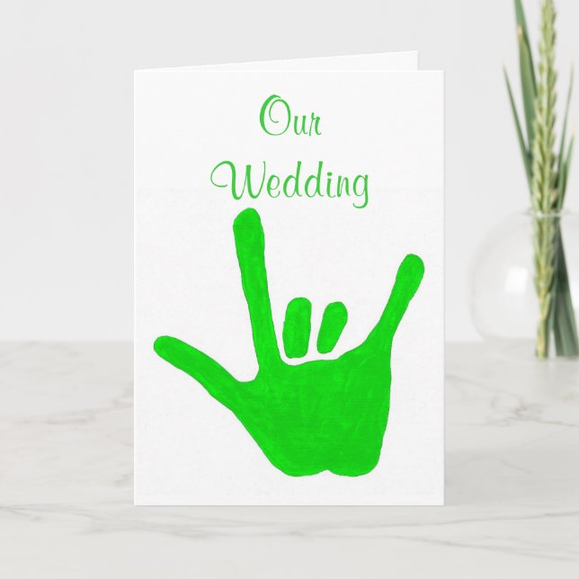 Green Wedding Invitations, Love in Sign Language Inbjudan (Framsida)