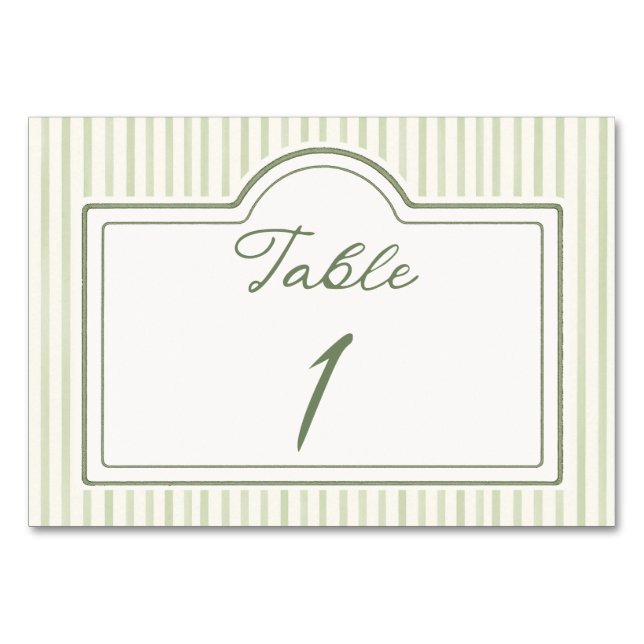 Green Wedding Striped Table Card Bordsnummer (Framsidan)