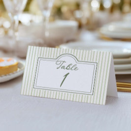 Green Wedding Striped Table Number Kort