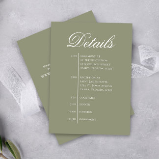 Green Wedding Timeline Details Simple RSVP Tilläggskort