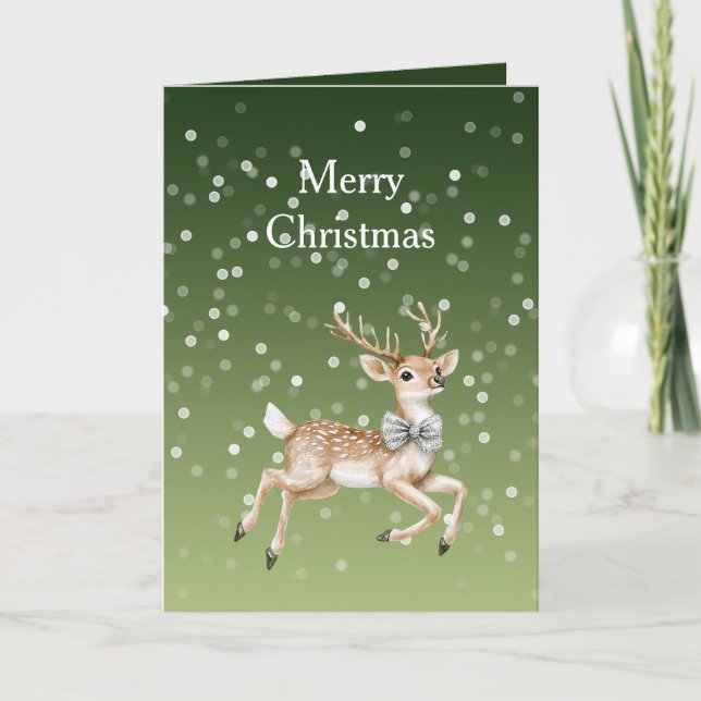 Green White Bokeh Dots Christmas Deer Kort (Framsida)