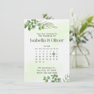 Green & White  Botanical Wedding invitation Inbjudningar