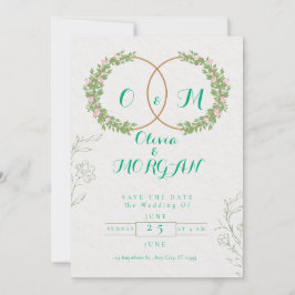 Green & White Botanical Wedding Invite Inbjudningar