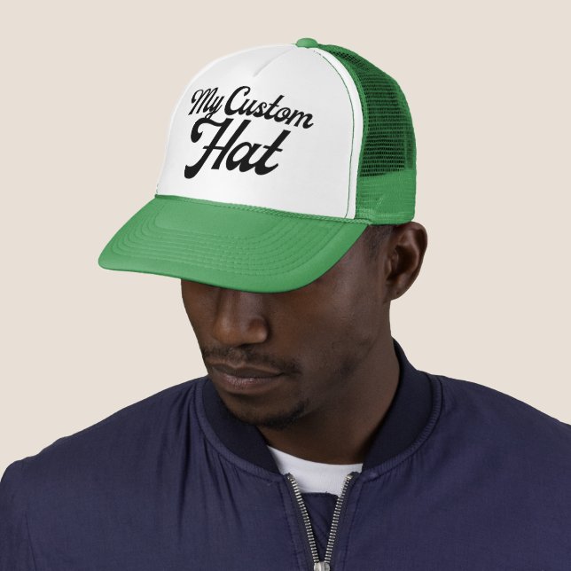 GREEN & WHITE Custom Trucker Hat Mesh Cap Blank Keps (In Situ)