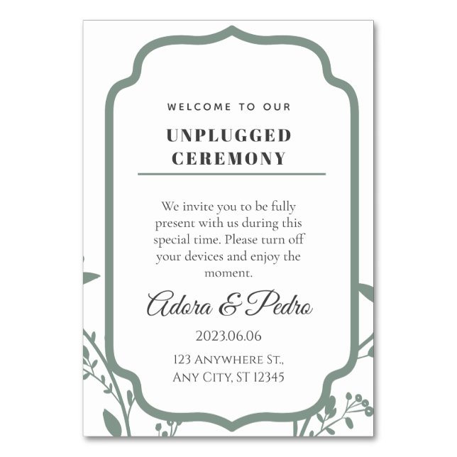 Green & White Elegant Wedding Bordsnummer (Framsidan)