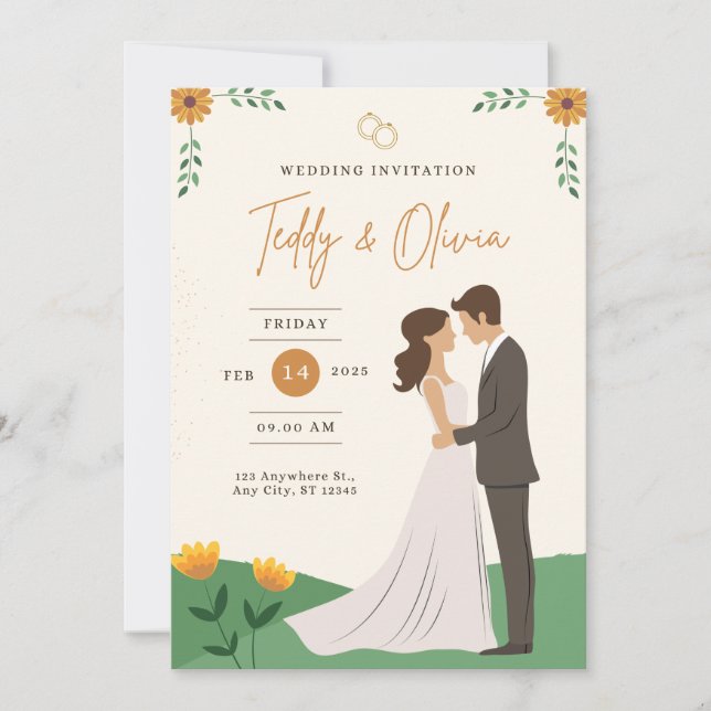 Green & White Elegant Wedding Invitation Inbjudningar (Framsida)