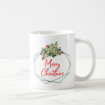 Green White Floral Merry Christmas Coffee Mug