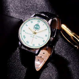 Green white Floral Monogram Letters  Couple Names Armbandsur