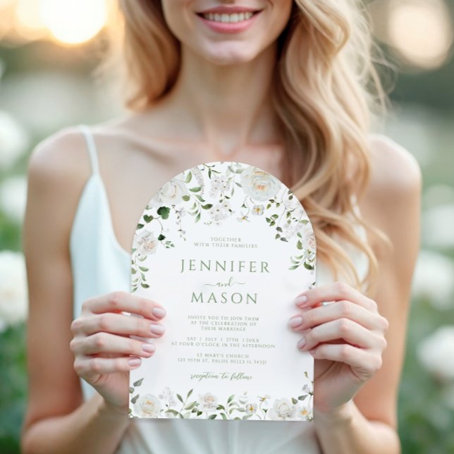 Green White Flowers Eucalyptus Rose Peony Wedding Inbjudningar (Skapare uppladdad)