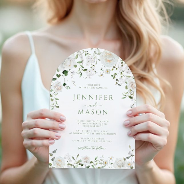 Green White Flowers Eucalyptus Rose Peony Wedding Inbjudningar (Skapare uppladdad)