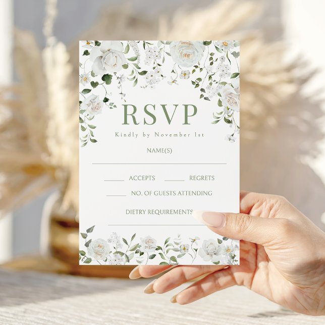 Green White Flowers Eucalyptus Wedding RSVP cards OSA Kort (Skapare uppladdad)