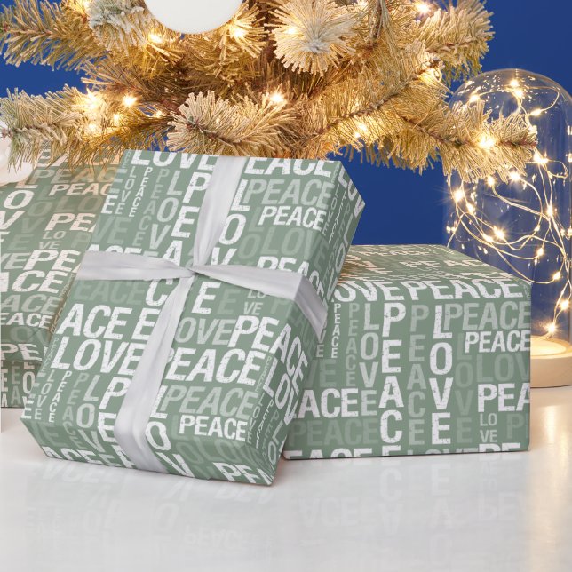 Green White Peace Love Christmas Presentpapper (Helgdagar)