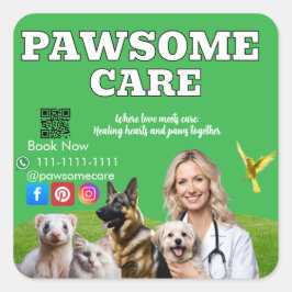 Green White Pet Store Sign Dogs, Cats, Birds Vet  Fyrkantigt Klistermärke