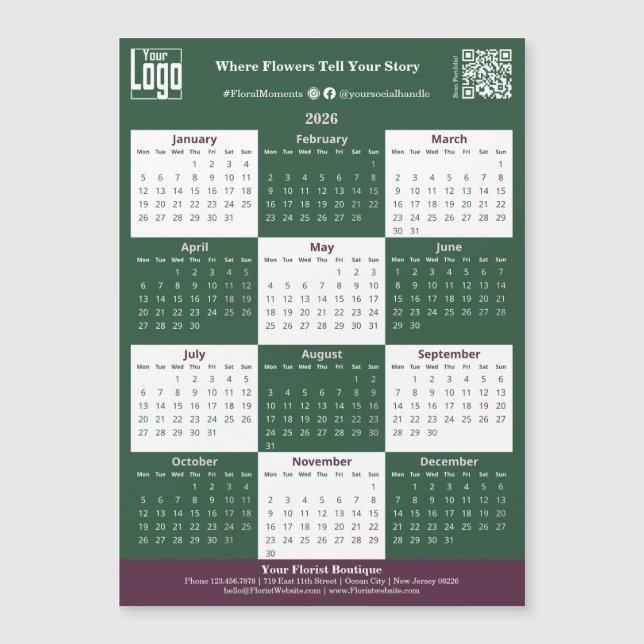Green, White, Pink Your Logo 2026 Magnet Calendar (Framsida)