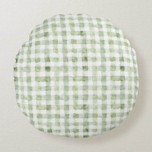 Green White Plaid Glitter Rund Kudde (Framsidan)