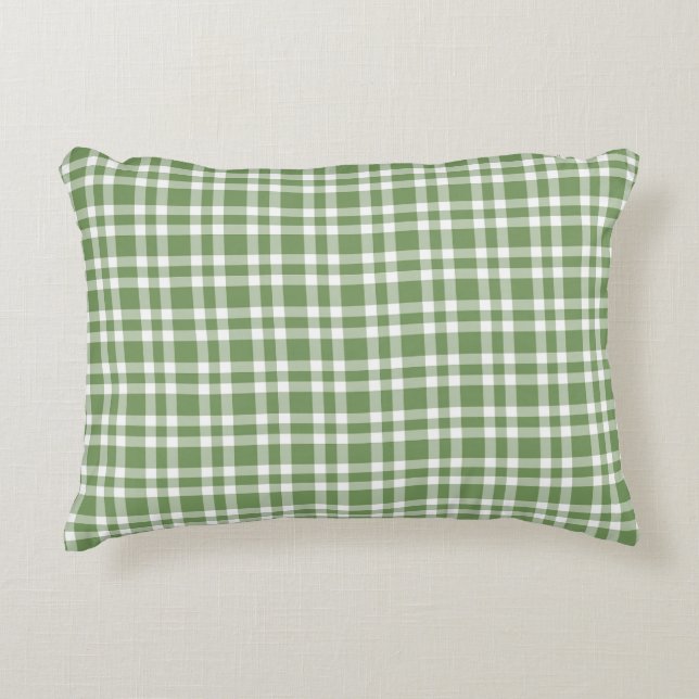 Green White Plaid Pattern Prydnadskudde (Framsidan)
