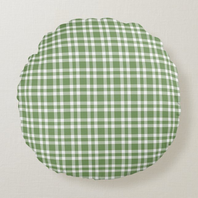 Green White Plaid Pattern Rund Kudde (Framsidan)