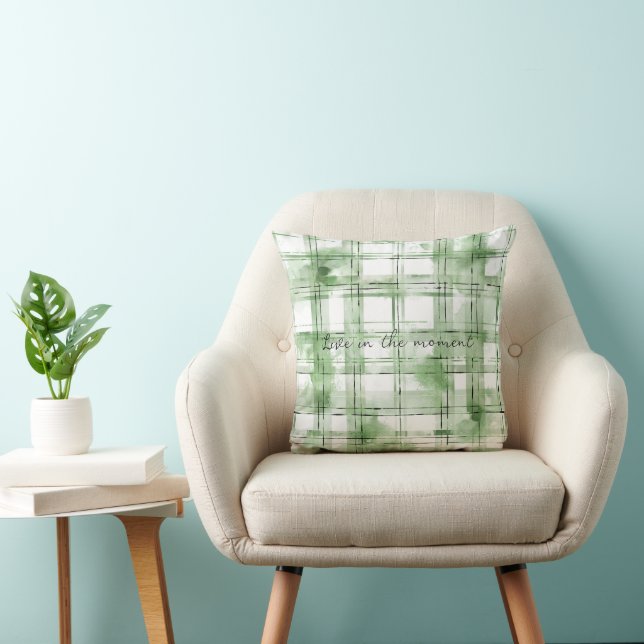 Green White Plaid Stripes Kudde (Stol)