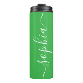 Green White Script Custom Name Thermal Tumbler