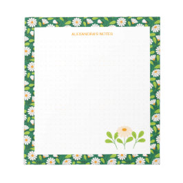 Green & White Spring Daisies & Vine Personalised Anteckningsblock