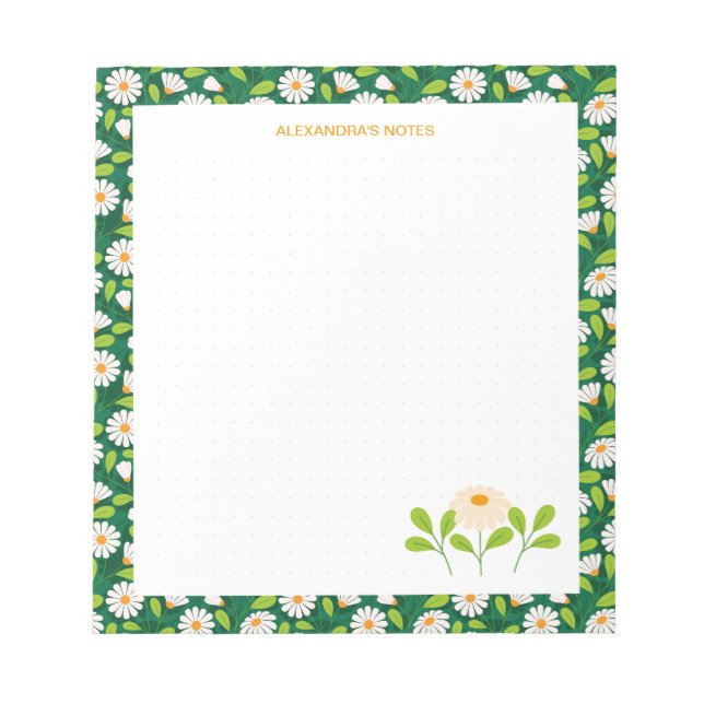 Green & White Spring Daisies & Vine Personalised Anteckningsblock (Framsida)