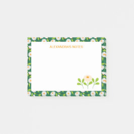 Green & White Spring Daisies & Vine Personalised Post-it Block