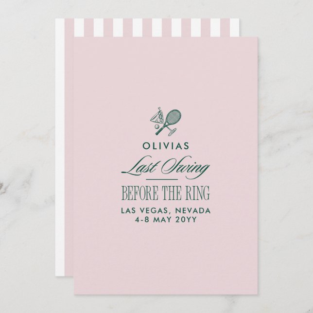 Green & White Striped Last Swing Before the Ring Inbjudningar (Fram/baksida)