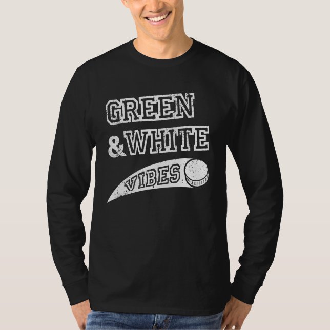Green & White Vibes Hockey Team Fan T Shirt (Framsida)