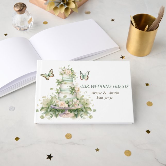 Green White Wedding Cake  Gästböcker (Framsida öppen)