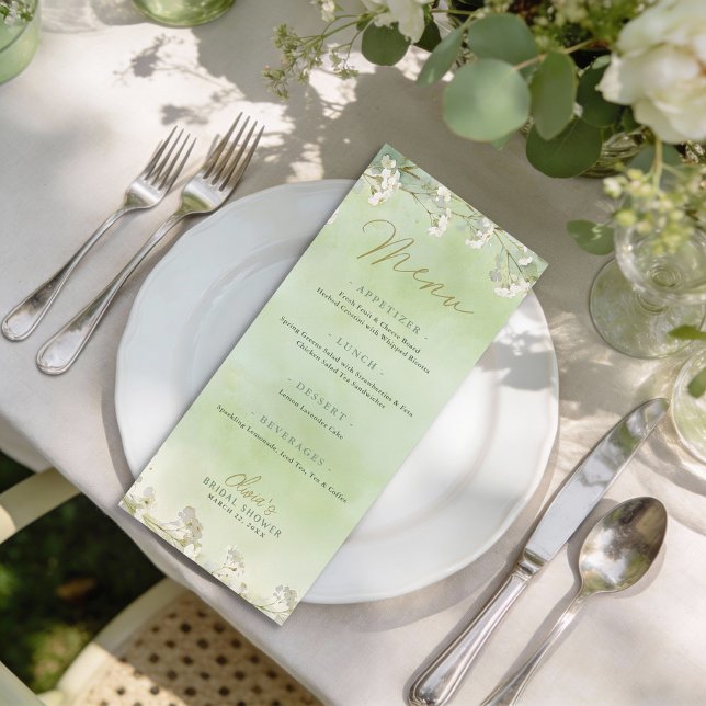 Green Wildflower Bridal Shower Menu Meny (Garden Bridal Shower Menu)