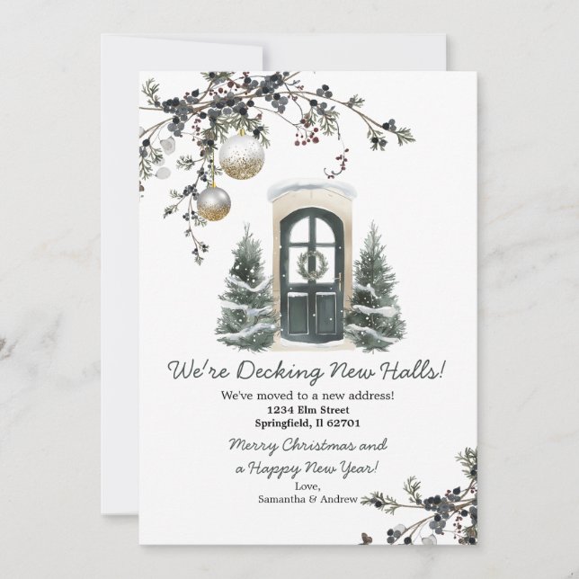 Green Winter Christmas New Address Announcement Inbjudningar (Framsida)