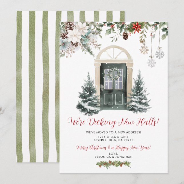 Green Winter Christmas New Address Announcement Inbjudningar (Fram/baksida)