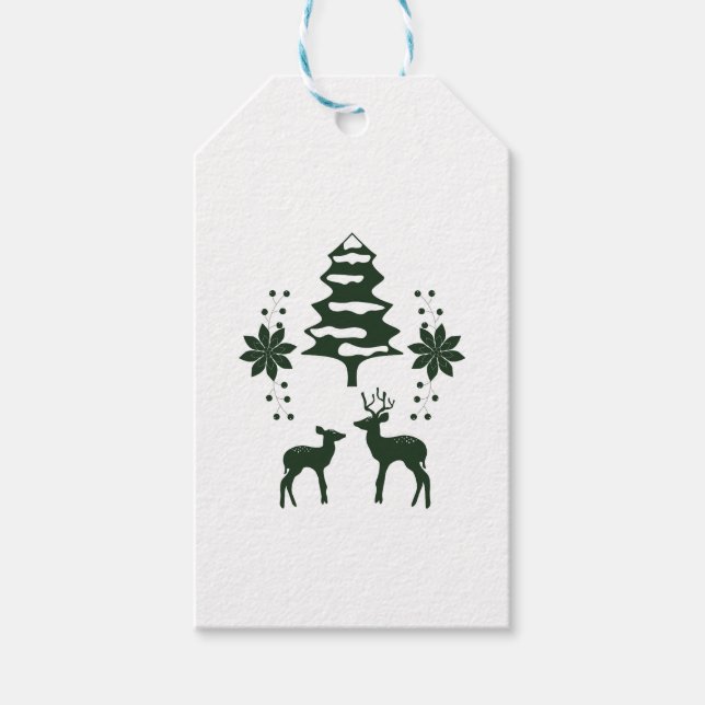 Green Winter Forest & Deer Holiday Presentetikett (Framsidan)