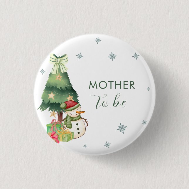 Green Winter Snowman Mother To Be Baby Shower Knapp (Framsida)