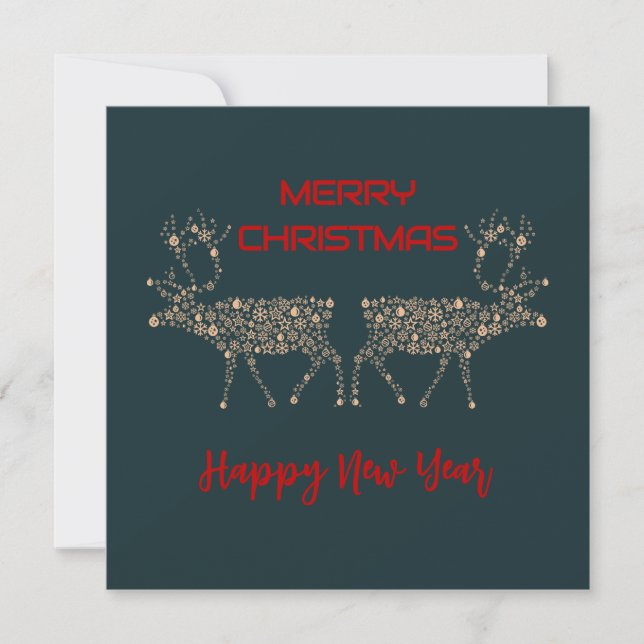 Green wish card Merry Christmas new year reindeer Julkort (Framsida)
